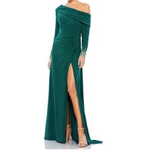 MAC DUGGAL Sophisticated Off the Shoulder Wedding Prom Thigh Slit Gown • size 8